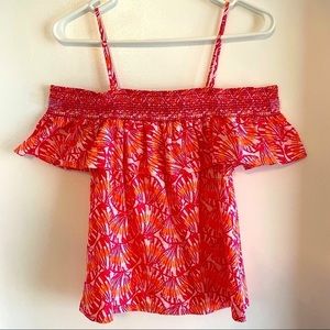 Vineyard Vines Bright Pink Print summer cotton top! Spaghetti straps adjust.